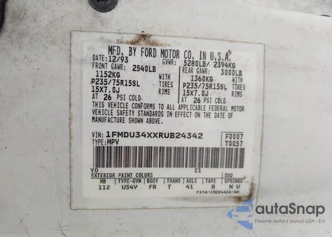 1994 Ford Explorer z USA, uszkodzony, nr VIN 1FMDU34XXRUB24342